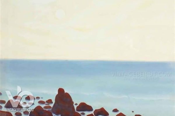 Jeddah-Al-Shatek-el-Hadi-The-Calm-Shore-1982-by-artist-aref-el-rayess-90x120cm