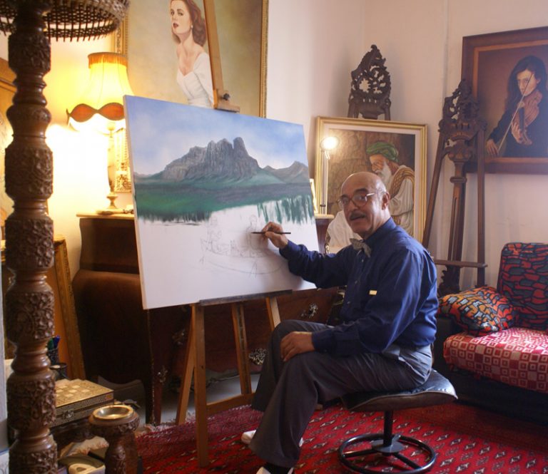 Sleiman Dleikan - Artist at his easel - Aley, Lebanon